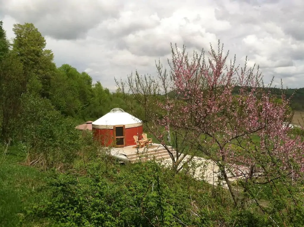 a yurt in a secluded field in Waterville, NY - photo source: Airbnb