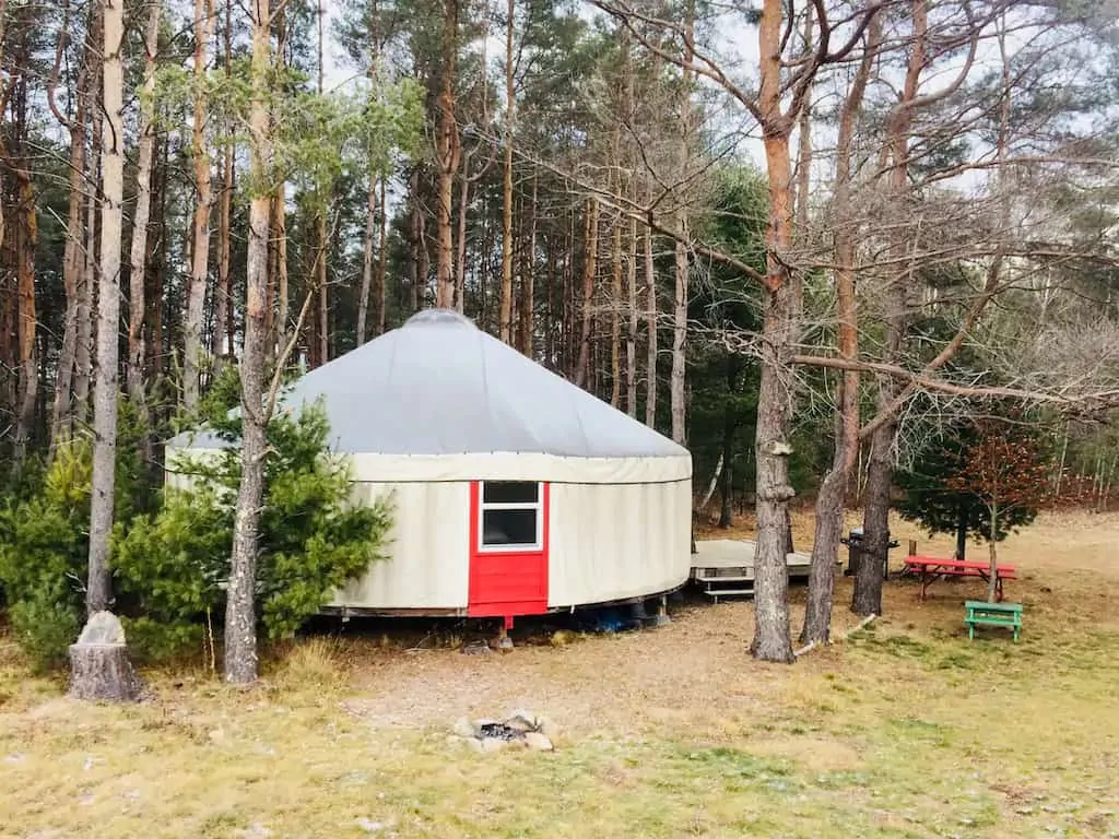 A yurt tucked away in the woods in the Adirondacks. Photo source: Airbnb