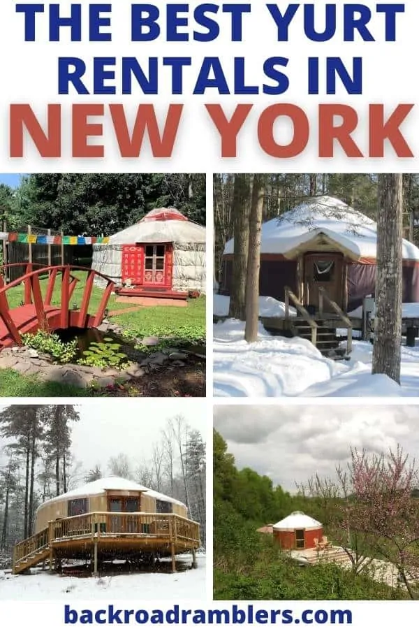 A collage of yurt rental photos in New York. photo credit: VRBO and Airbnb