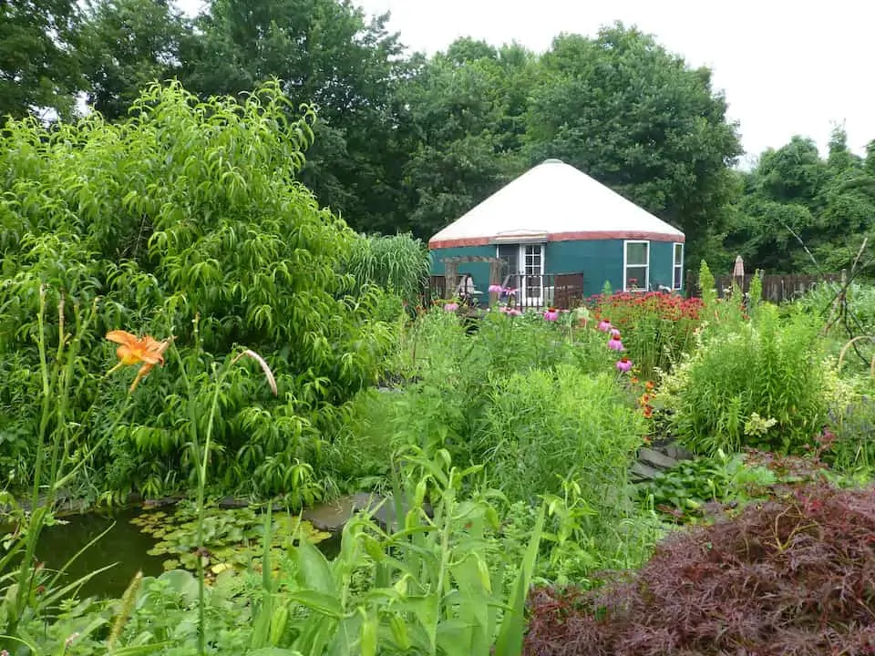 A yurt rental tucked away in a garden in the Finger Lakes of New York. Photo source: VRBO