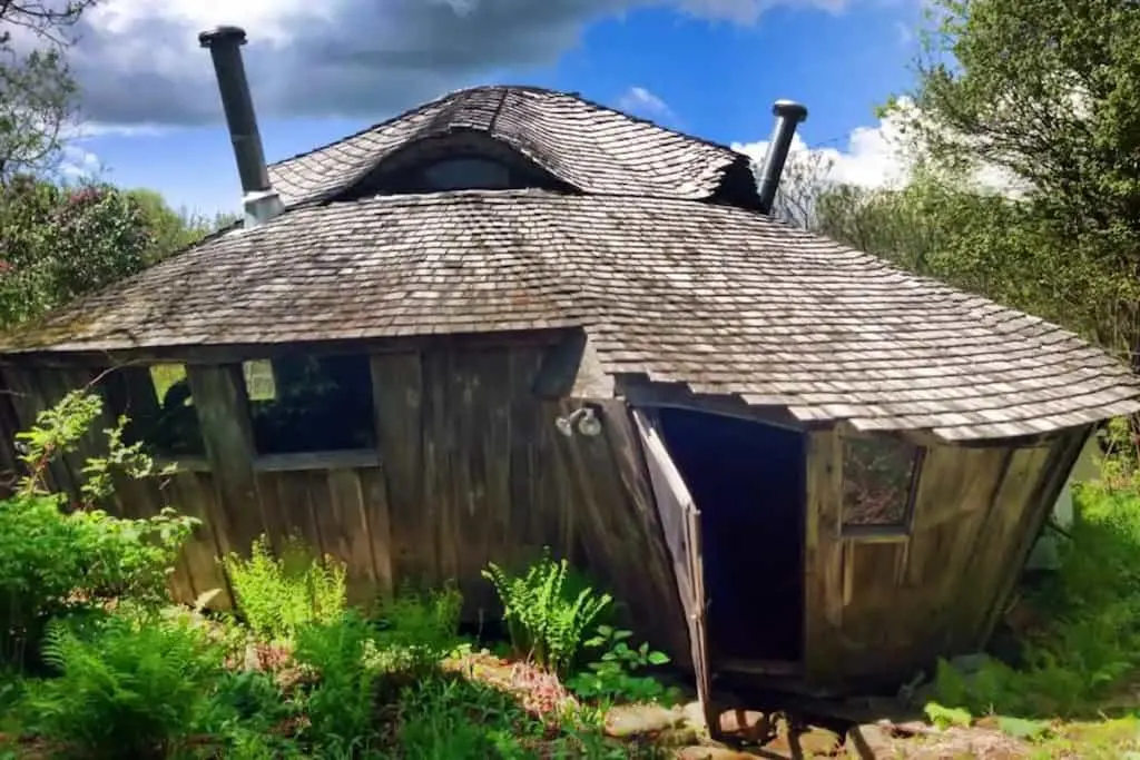 A wooden, solar-powered yurt for rent in Rindge, New Hampshire. Photo source: Airbnb
