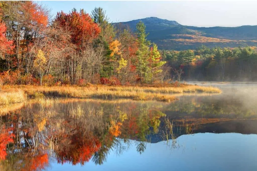 southern new hampshire lake in the fall.