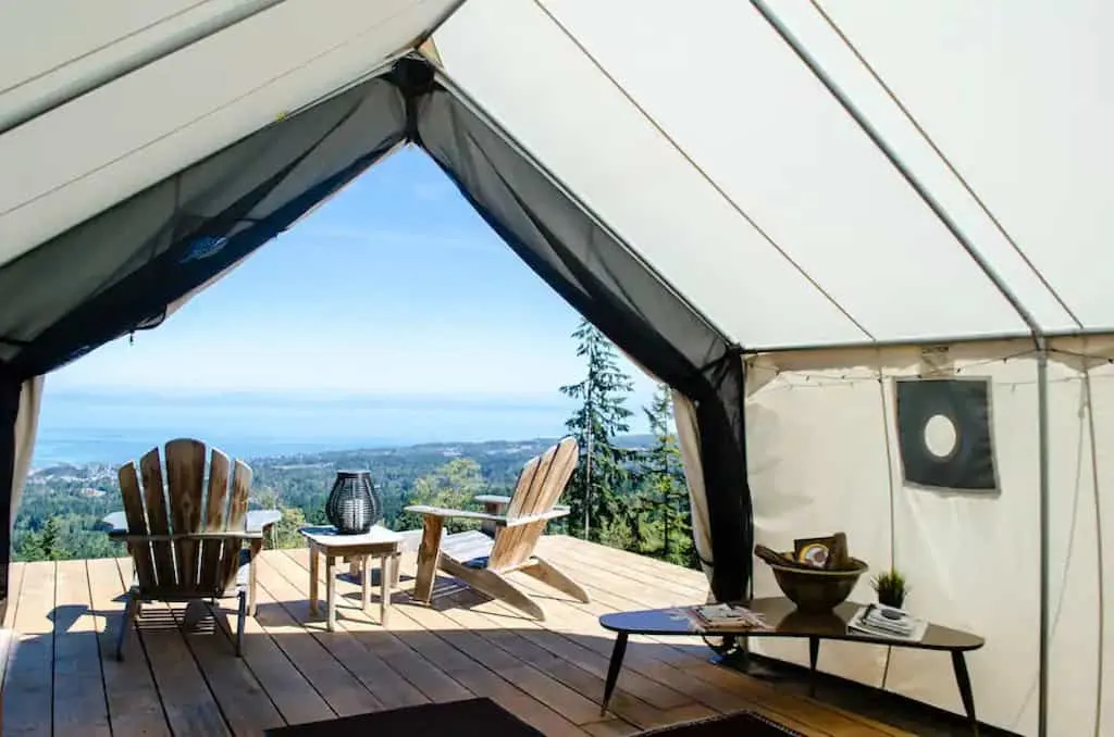 A glamping tent for rent near Olympic National Park.