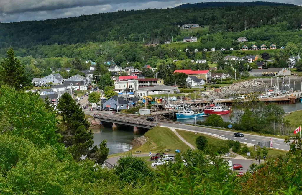 The town of Alma, New Brunswick as seen from Headwaters Campground in Fundy National Park.