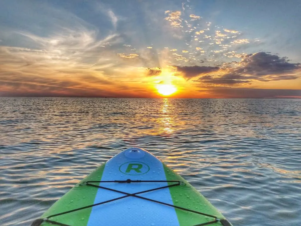 Paddleboarding on Lake Erie near Middle Bass Island during the sunset.