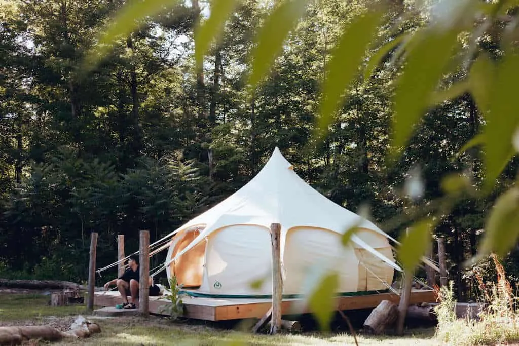A glamping tent in Connecticut available for rent on Hipcamp. Photo credit: Hipcamp