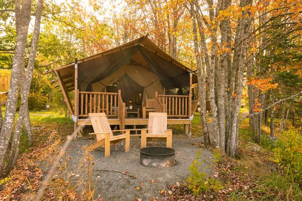 A glamping tent nestled in the woods near Bar Harbor, Maine. Photo credit: Terramor