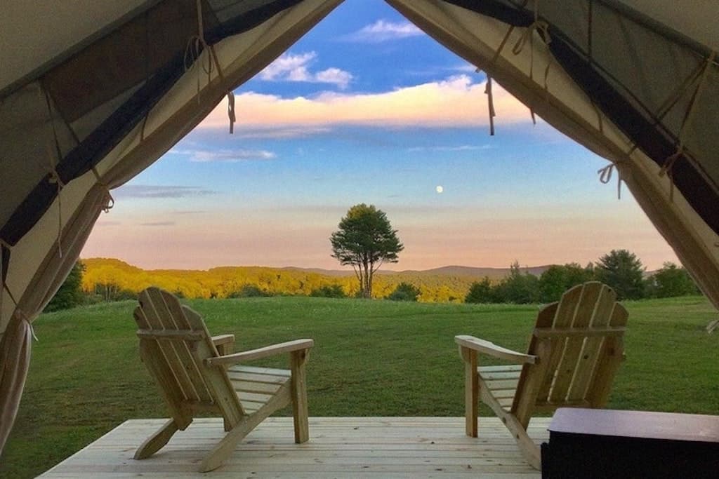 The view from a glamping tent in Vermont. Photo credit: Tentrr