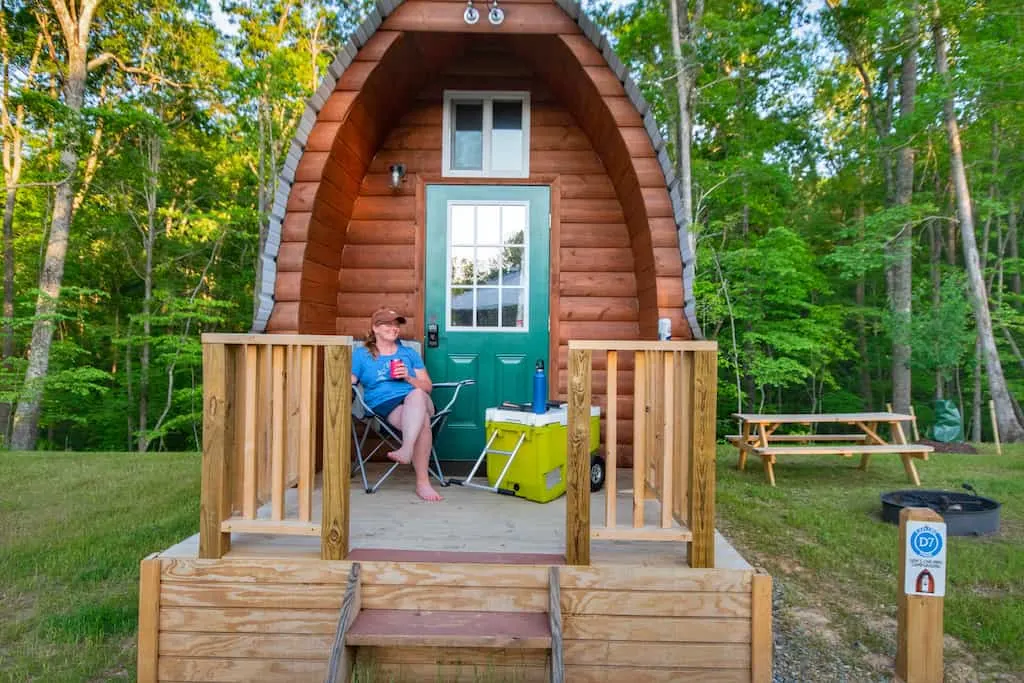 One of the little cabins you can rent at Don's Cab-Inns in Explore Park, Roanake, Virginia.