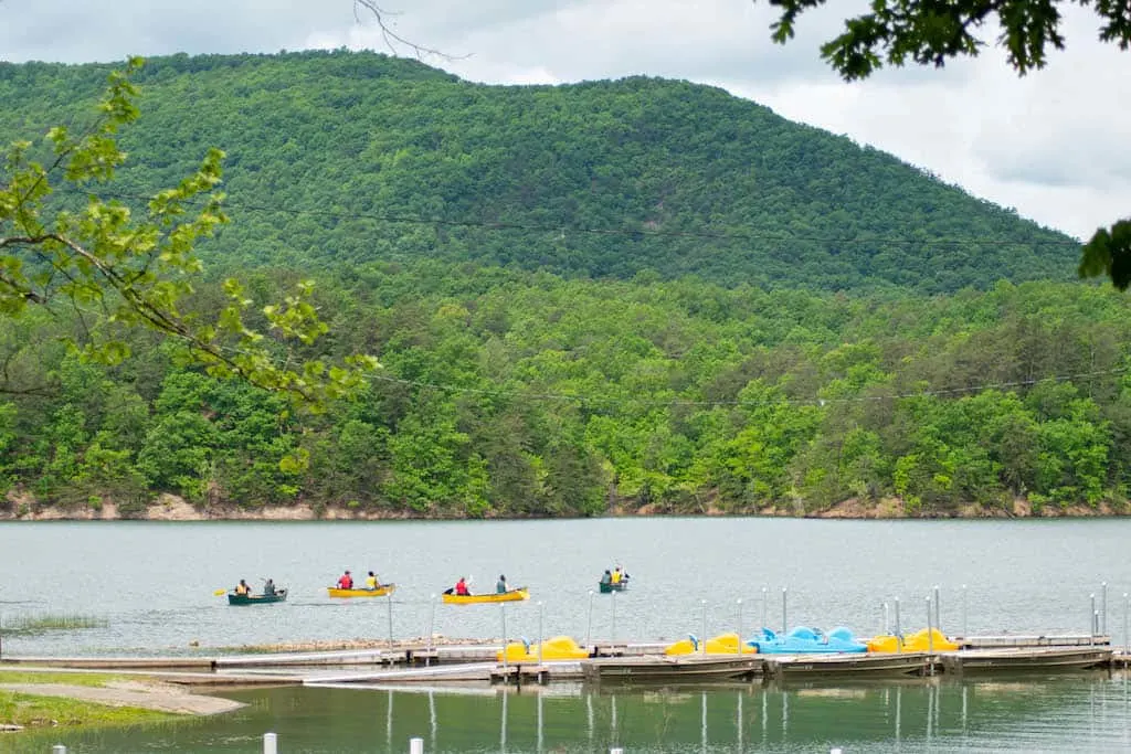 A beautiful lake at Carvins Cove Park, one of the largest parks in Roanoke VA.