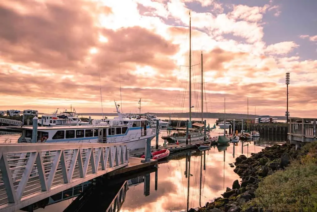 Sunrise at Port Townsend Marina in Washington.