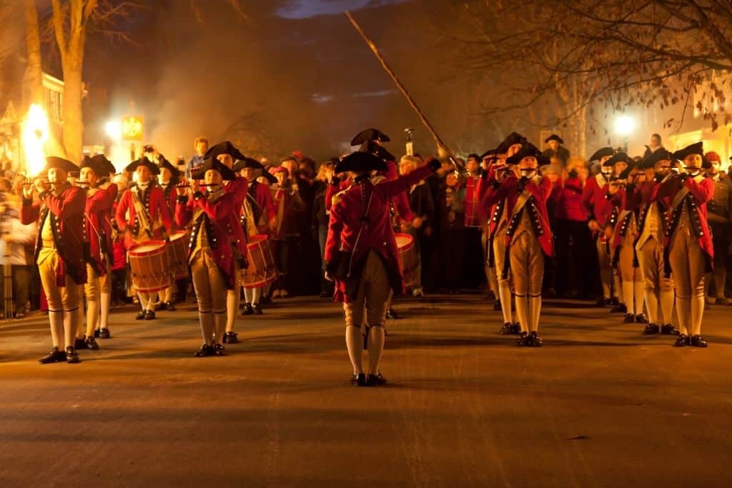 Revolutionary War soldiers at Colonial Williamsburg in Virginia, one of the best living history museums in the USA.