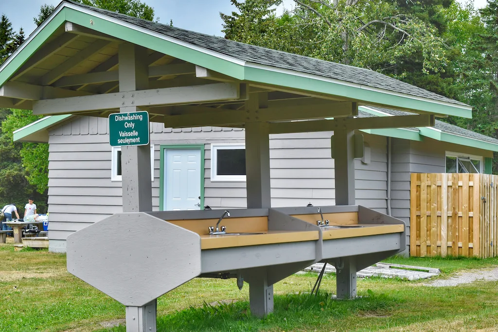 The dishwashing station at Ingonish Beach Campground in Cape Breton.