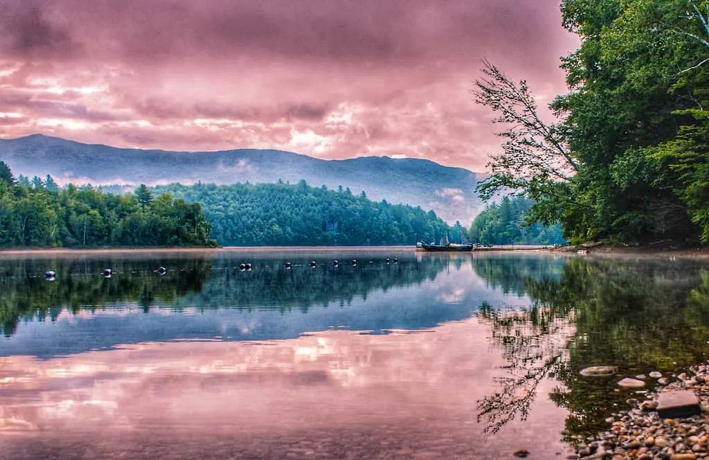 Surnise over the Waterbury Reservoir in Vermont.