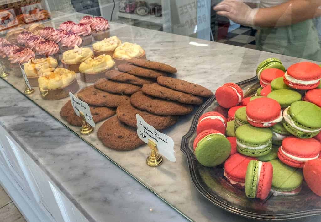 Baked goods display case at Lost Lamb Patisserie in Stockbridge, MA.