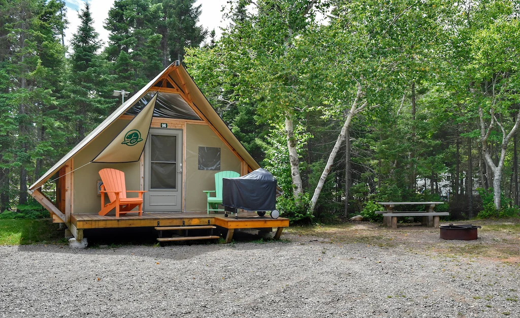 An oTENTik campsite available in Cape Breton Highlands National Park in Nova Scotia.
