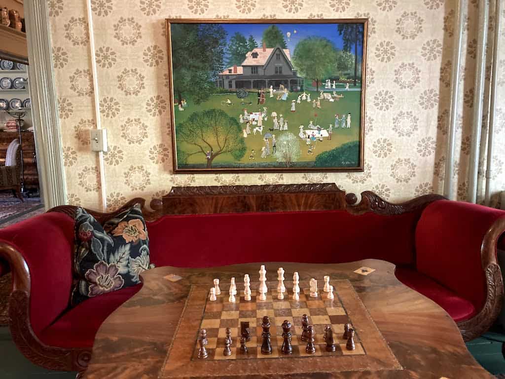 A chess board and seating area at the Red Lion Inn in Stockbridge, MA.