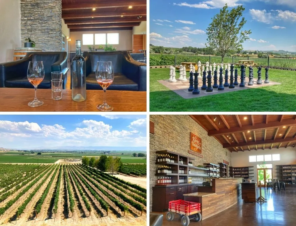 A collage of photos featuring the grounds and winery at Koenig Vineyards on the Sunnyslope Wine Trail in Caldwell, Idaho.