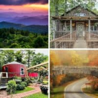 A collage of photos featuring the Blue Ridge Parkway in Virginia and North Carolina.