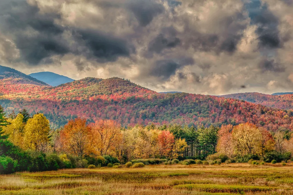 Fall foliage in the high peaks of the Adirondacks near Keene, New York.