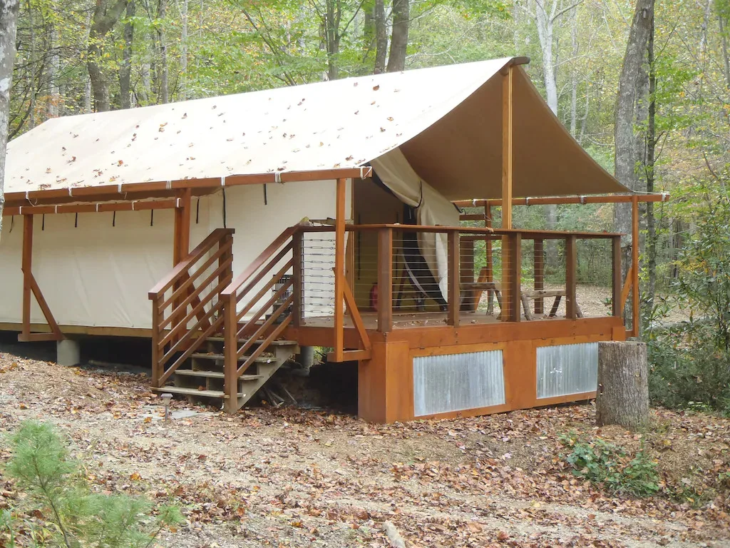 A glamping tent in Apple Ridge, North Carolina. Photo credit: VRBO