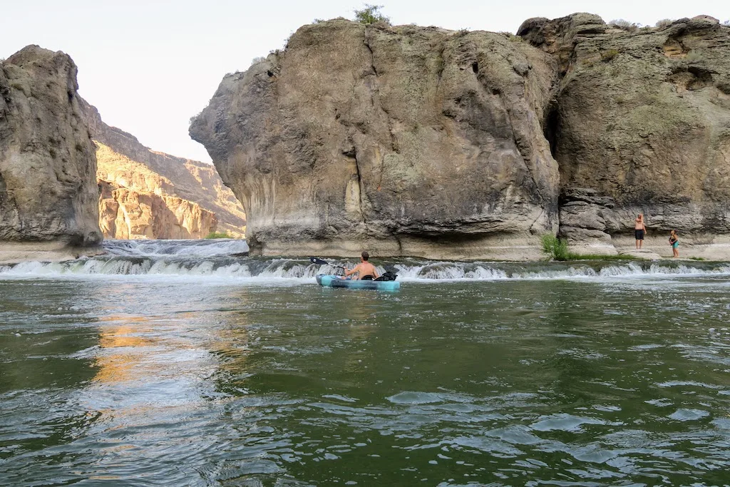 A kayaker paddles on the Snake River near Pillar Falls in Twin Falls, Idaho.