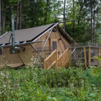 a glamping tent in the Adirondacks New York.