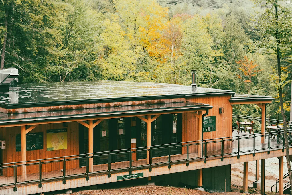 The Huttopia Adirondacks Lodge and Restaurant in Lake Luzerne, New York.