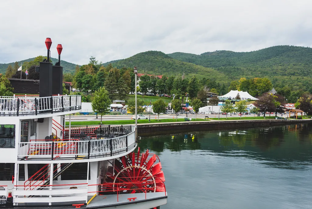 A view of the Minnie-Ha-Ha and Lake George Village in New York.