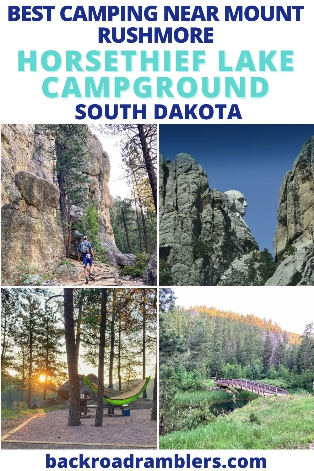 A collage of photos featuring campgrounds near Mount Rushmore in South Dakota.