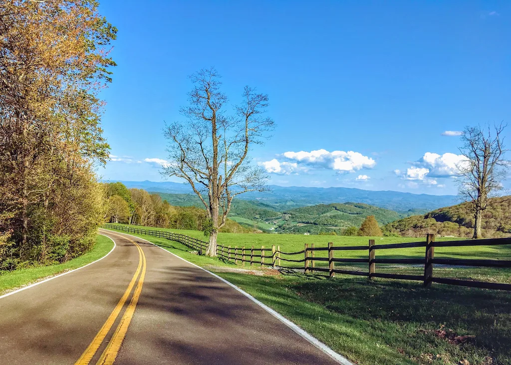 The entrance road leading into Grayson Highlands State Park in Virginia.