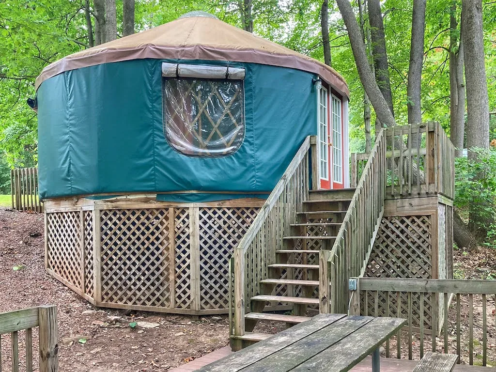 Our yurt rental at Lake Raystown Resort, Pennsylvania.