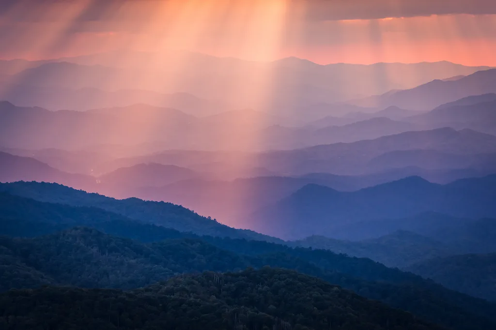 Sunset over the Blue Ridge Mountains on the Blue Ridge Parkway.