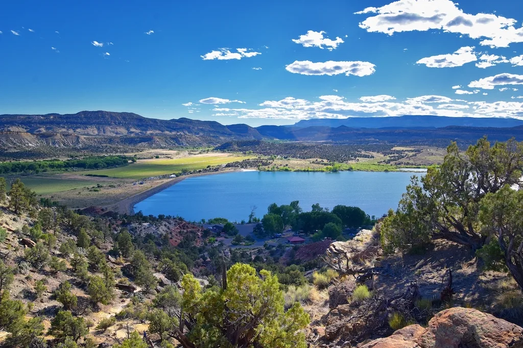 A view of the lake from Escalante Petrified Forest State park off of Highway 12 in Utah.