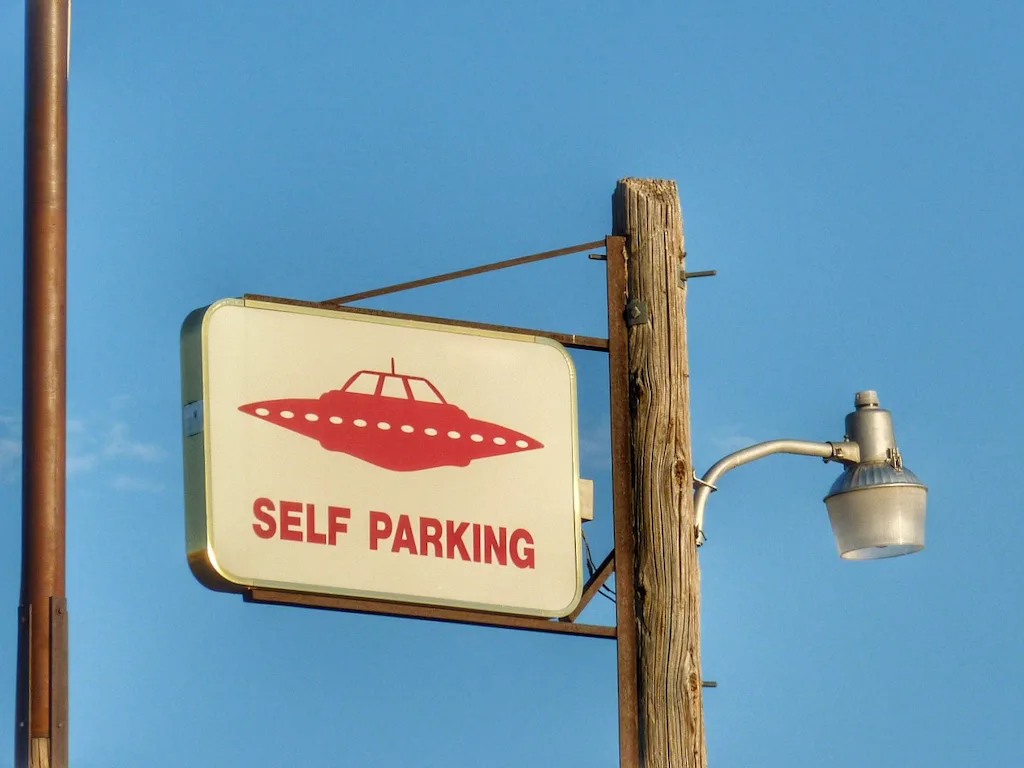 A sign for UFO parking in Rachel, Nevada.