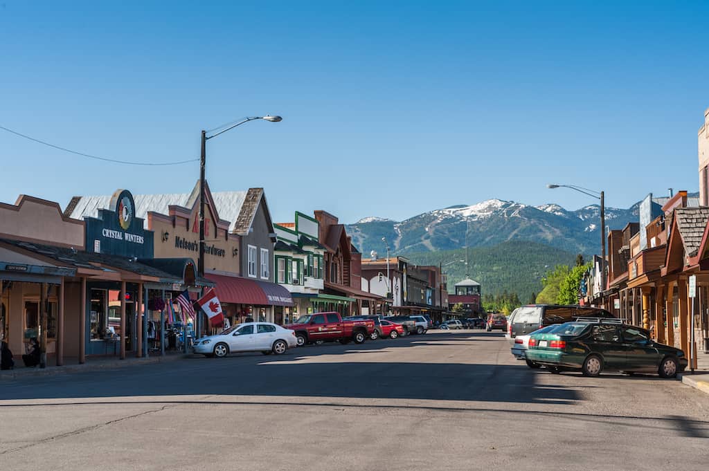 A summer view of downtownWhitefish Montana.