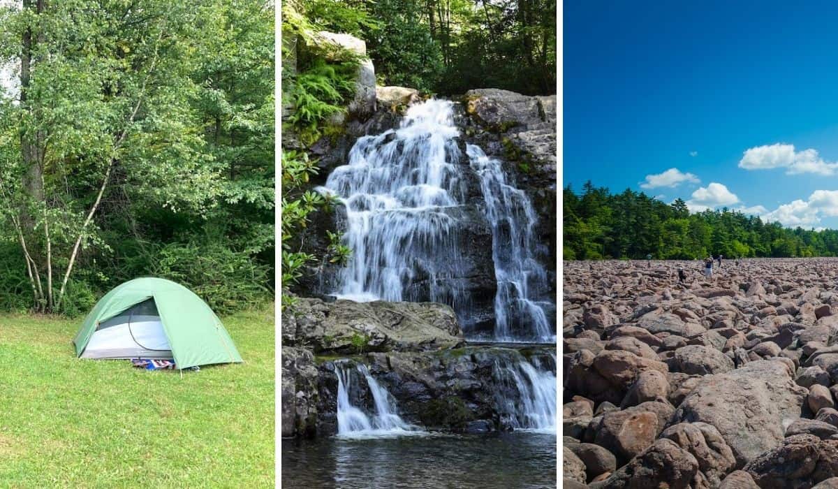 A collage of photos featuring Hickory Run State Park in Pennsylvania.