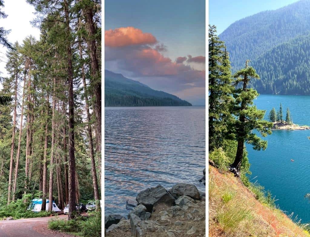 A collage of photos featuring Kachess Lake and Kachess Lake Campground in Washington.