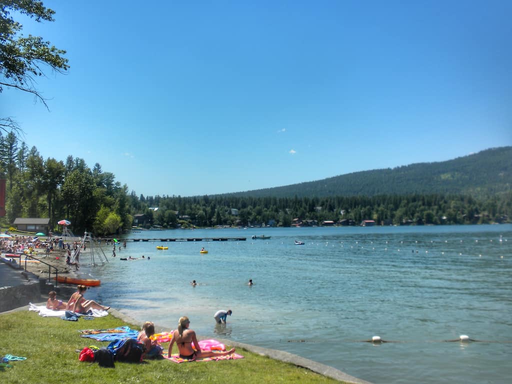 A summer view of Whitefish City Beach in Whitefish Montana.