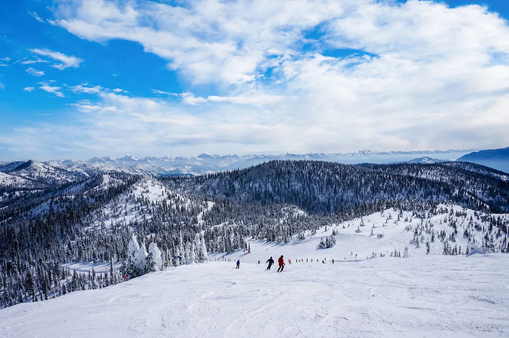 A winter view from Whitefish Mountain Resort, one of the best things to do in Whitefish Montana.