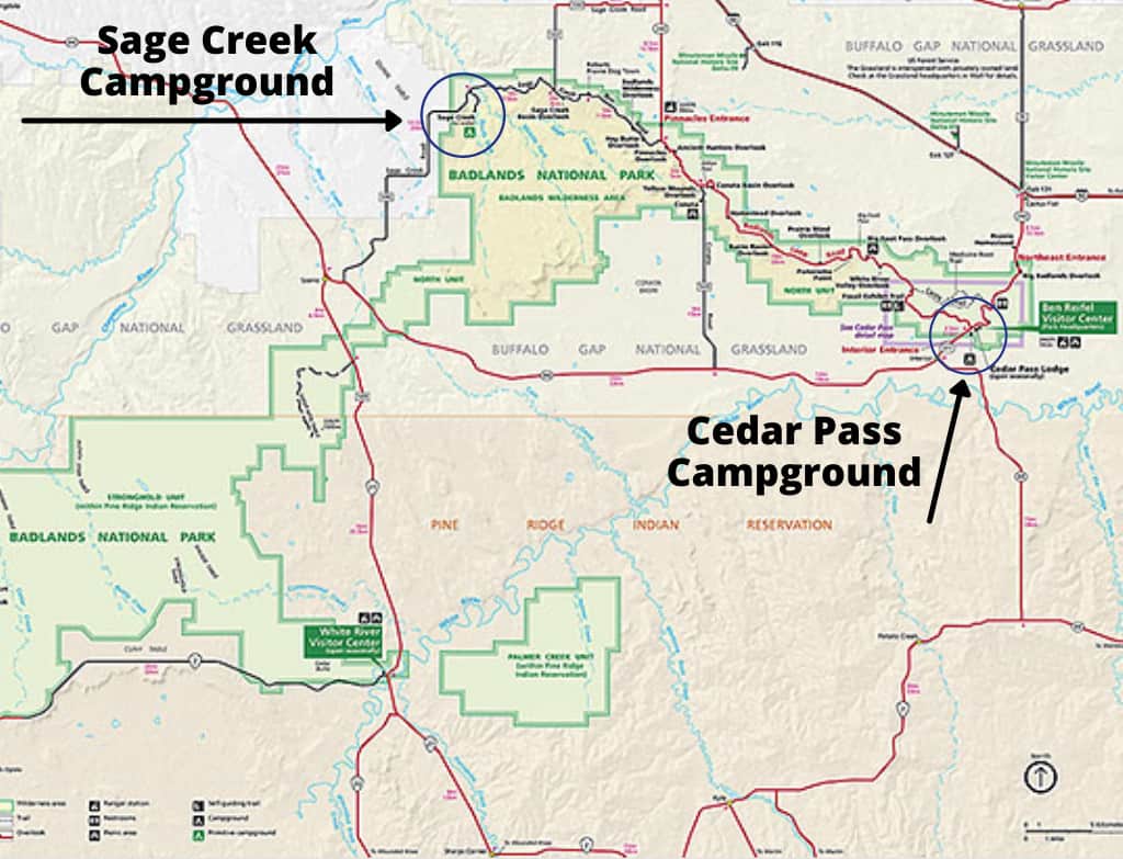 USA Outdoor Recreation Map Badlands National Park South Dakota 