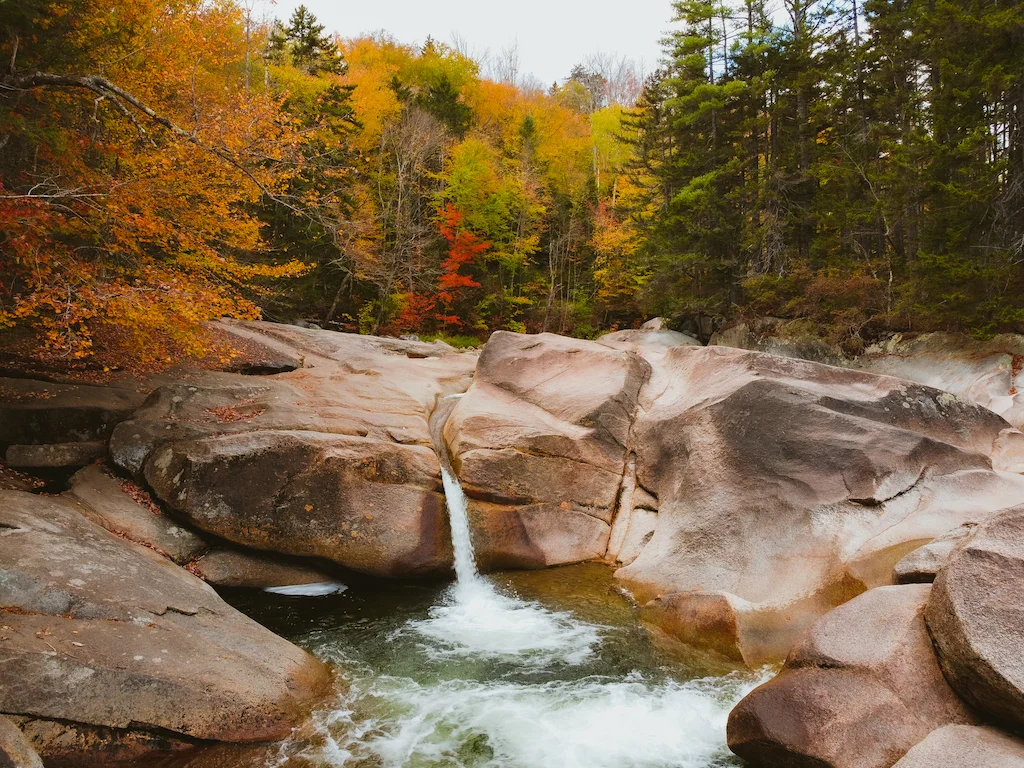 A waterfall in Franconia Notch State Park in New Hampshire. 