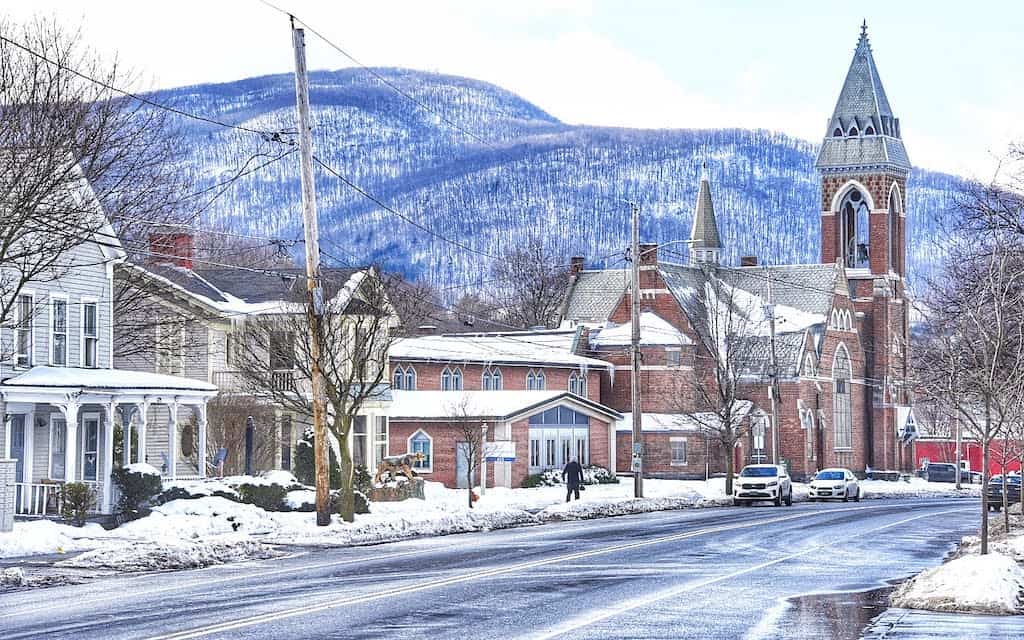 Main Street in Bennington Vermont in the Winter.