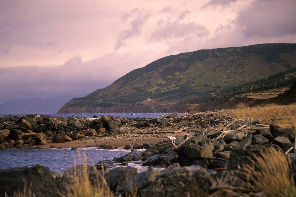 Sunset over Cape Breton Highlands in Nova Scotia.