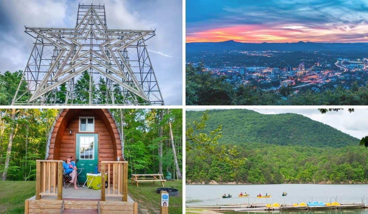 A collage of photos featuring recreational opportunities at the best parks in Roanoke VA.