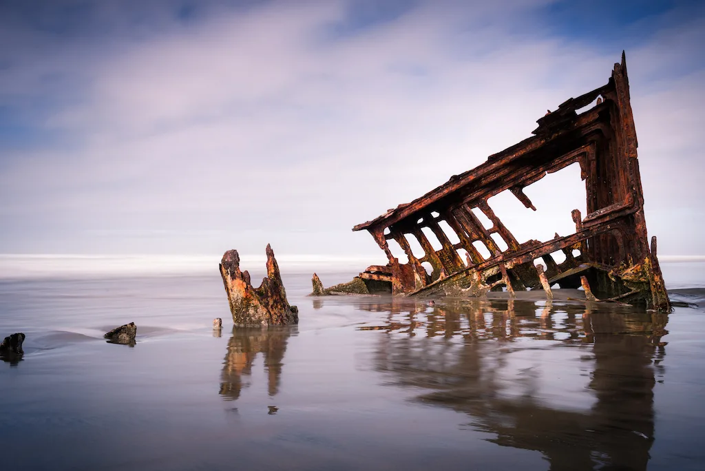Wreckage of the Peter Iredale at Fort Stevens State Park.