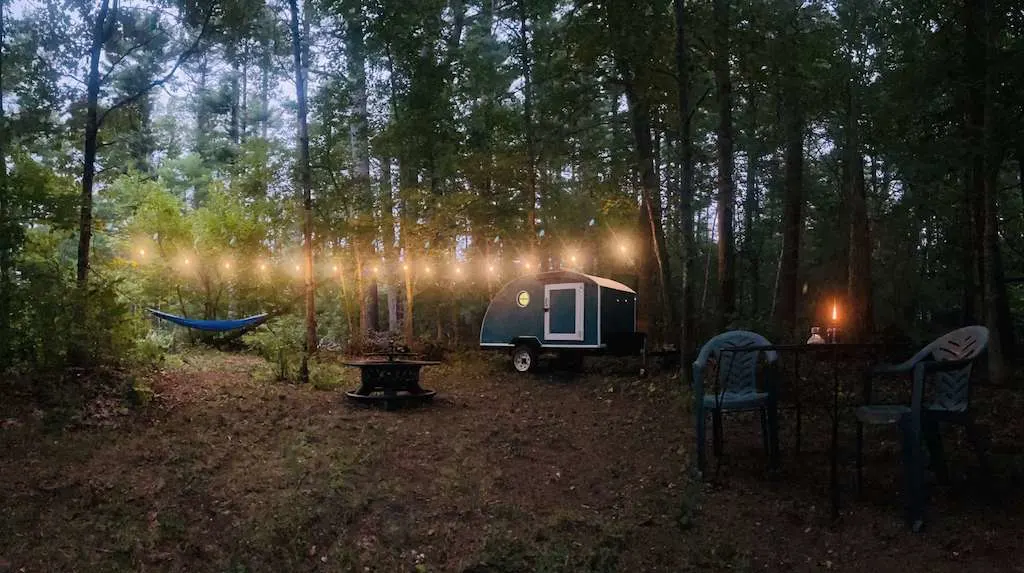 A teardrop trailer for rent on Hipcamp for Massachusetts glamping.