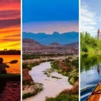 A collage of photos featuring the best national parks for kayaking.