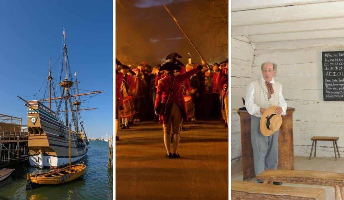 A collage of photos featuring the best living history museums in the USA.