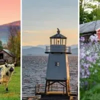 A collage of photos featuring scenes on Route 7 Vermont.
